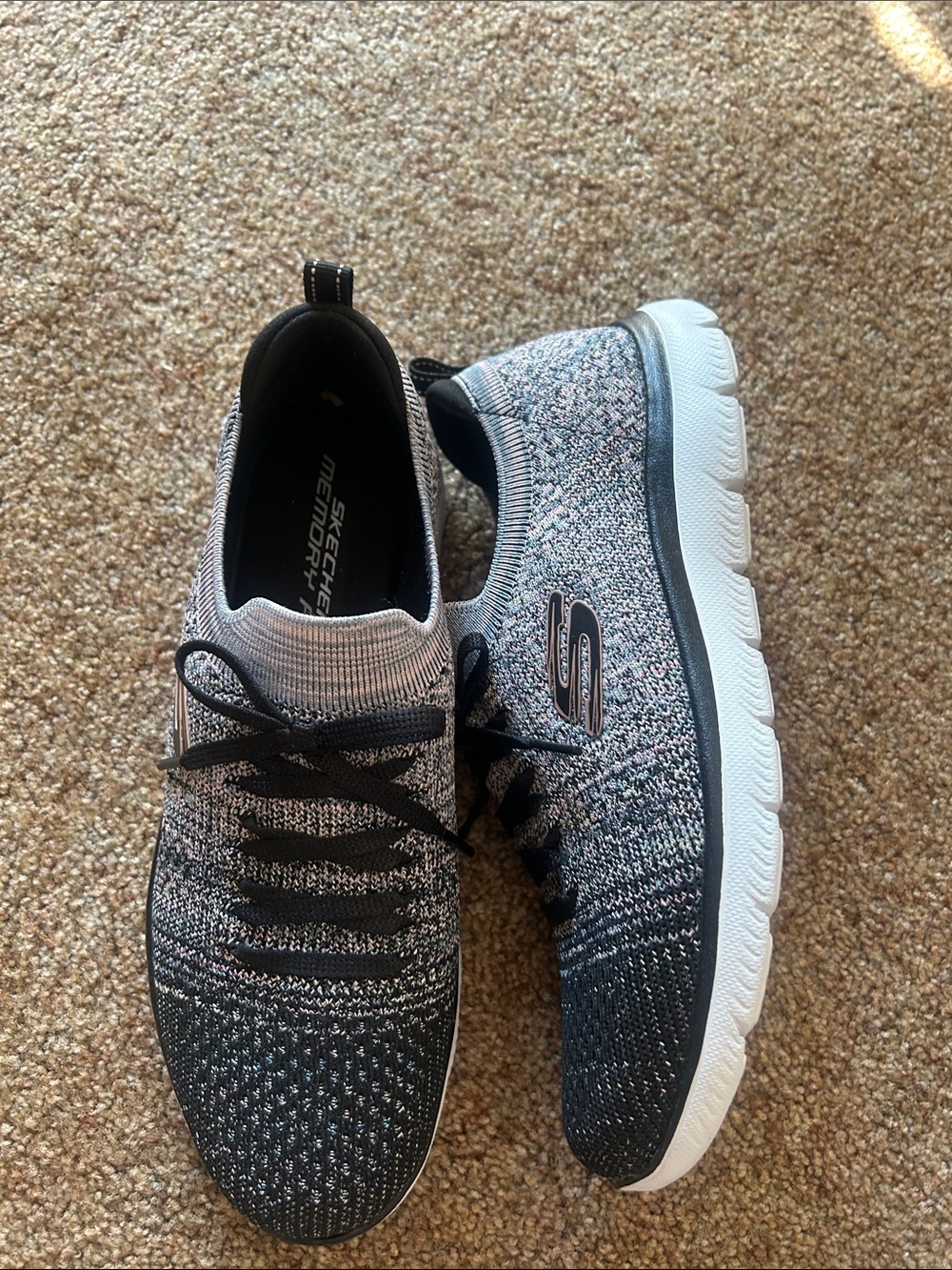 Skechers Black and Gray Knit Lace-Up Slip-On Sneakers - Picture 3 of 6